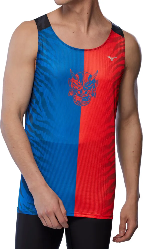 Mizuno DryAeroFlow Graphic Mens Running Vest - Blue Sweat Resistant Fabric Strategic Mesh Placement