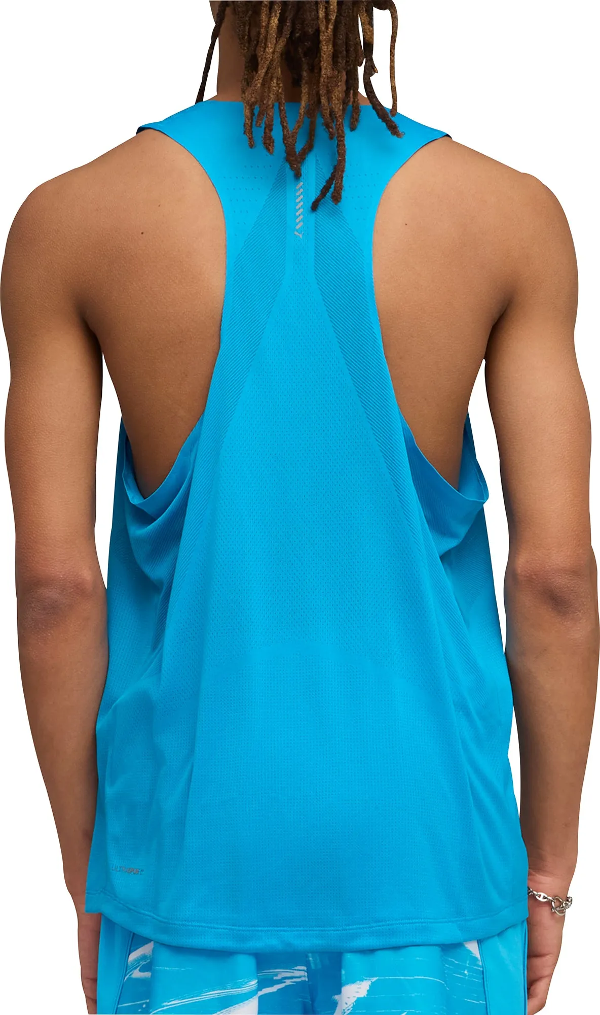 round shape Puma Raceday Ultraspun Mens Running Vest - Blue