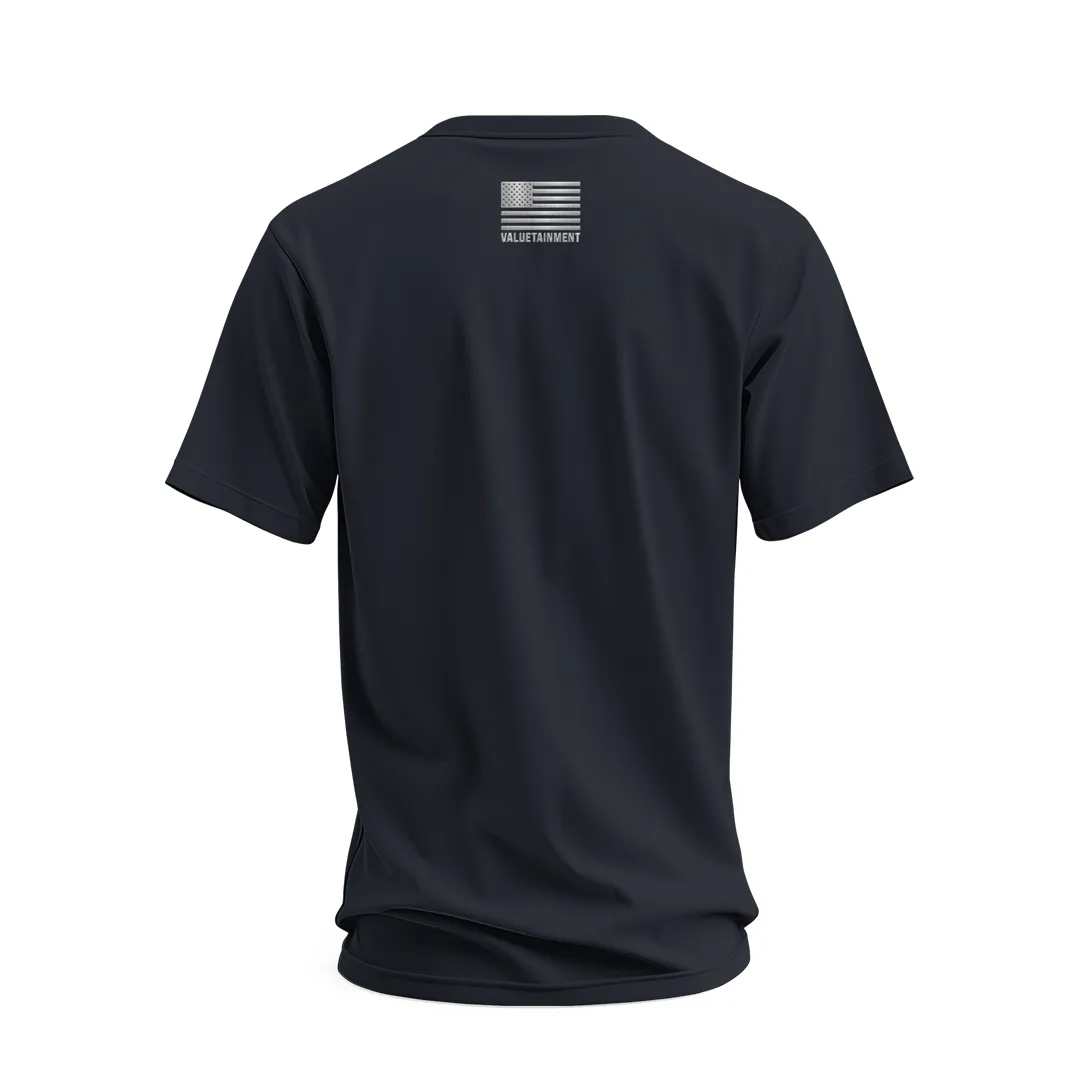 Future Looks Bright fully embroidered Navy & Silver Print Performance Short Sleeve T-Shirt Versatile Layering Piece