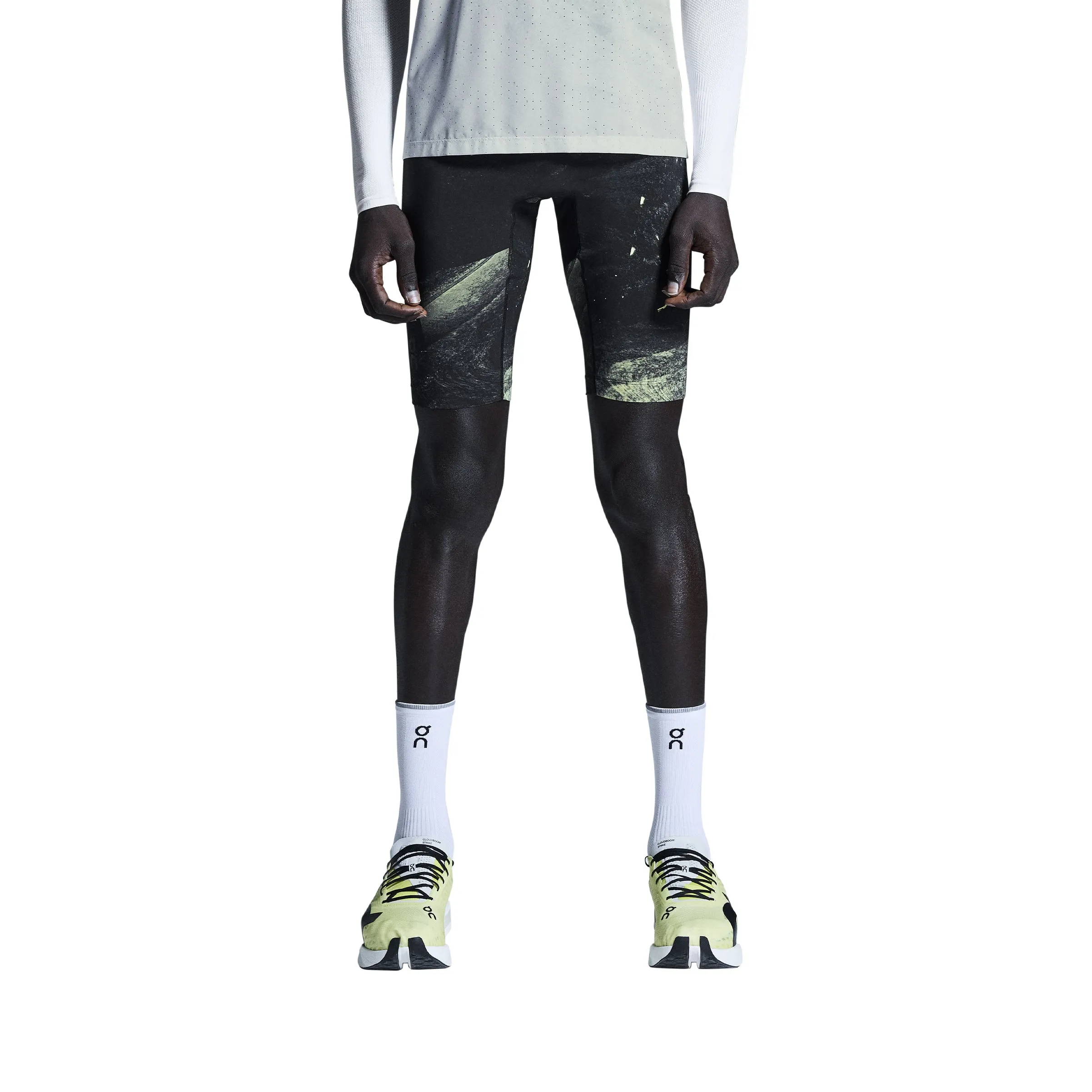 Comfort Fit Stretch Indoor Exercise Compression Support Men's Race Tights Half Black / Limelight