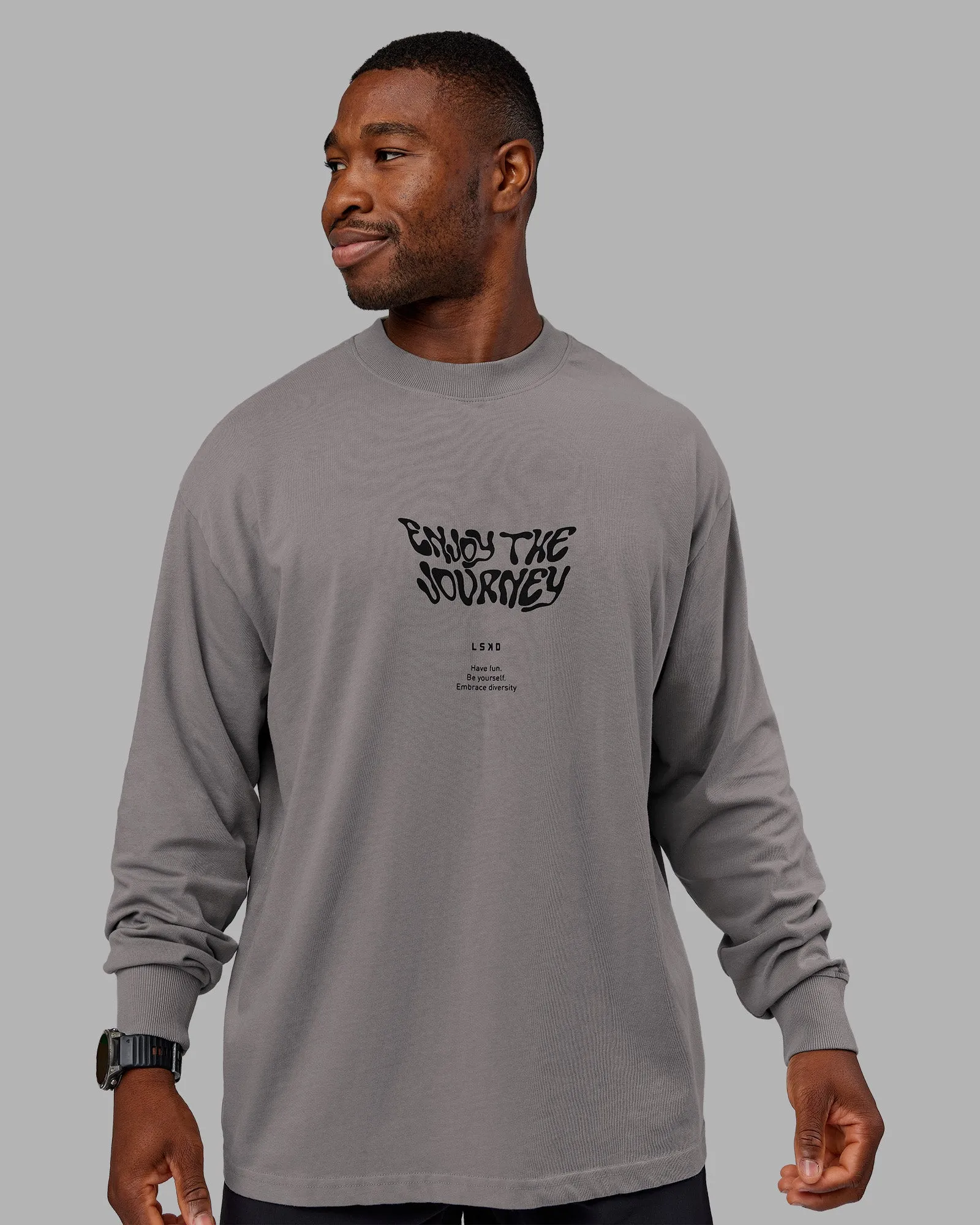 Chrome Washed Heavyweight Oversized Long Sleeve Tee - Circular Grey-Black Sleek Waistband