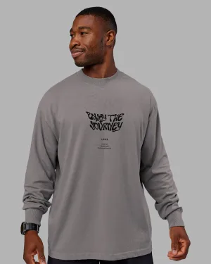Chrome Washed Heavyweight Oversized Long Sleeve Tee - Circular Grey-Black Sleek Waistband