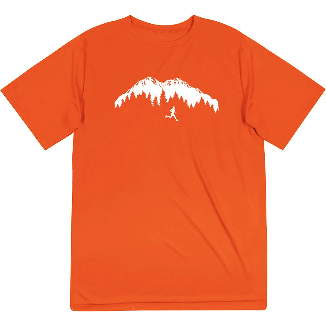 Men's Running Short Sleeve Tech Tee - Trail Runner in the Mountains (Male) Slim Fit Cut