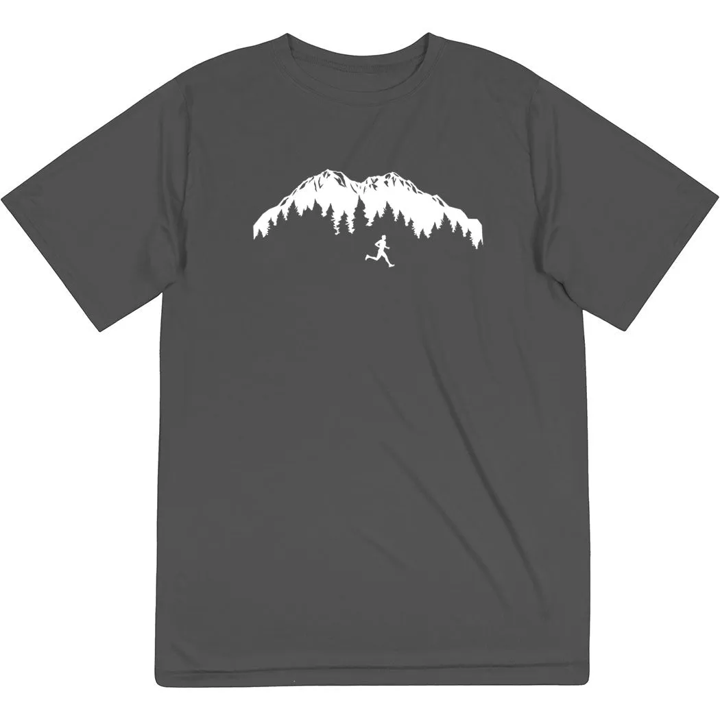 Men's Running Short Sleeve Tech Tee - Trail Runner in the Mountains (Male) Street Comfort Style Comfy Movement