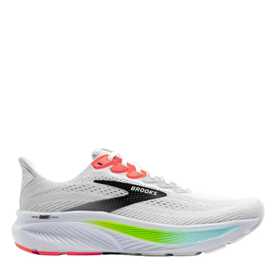 health - improvement short - distance - runner Brooks Men's Ghost 17 Running Shoes in White/Pink Clay/Gecko AW25