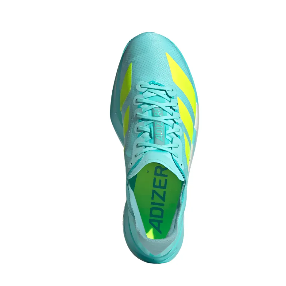 running in a pedestrian path area shoes Adidas Men's Adizero Adios Pro 4 Running Shoes in Flash Aqua/Lucid Lemon/Mint Ton AW25