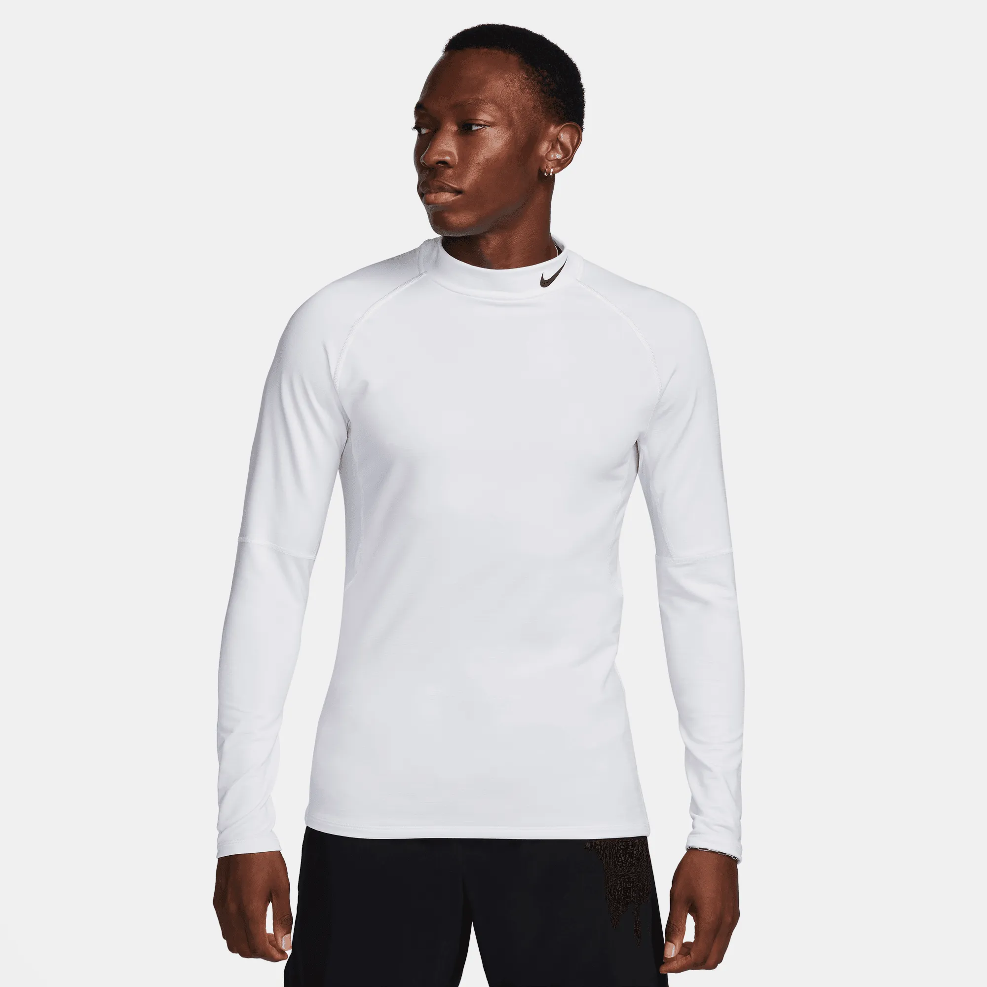 Men's Dri-FIT Warm Long-Sleeve Fitness Mock (100 - White/Black) Sharp Look Calm Wave