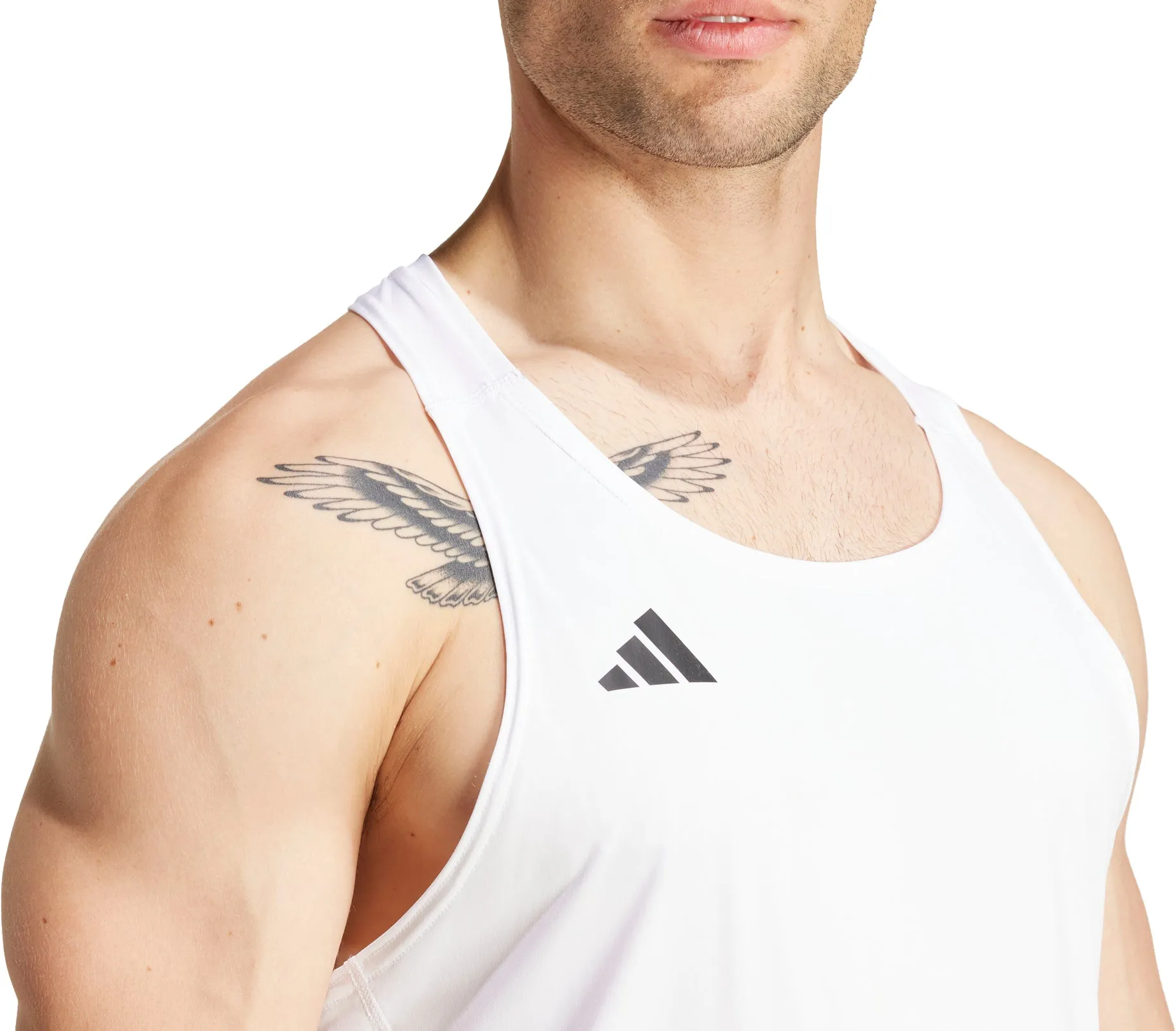 close range combat Layered Hem Design adidas Adizero Essentials Mens Running Vest - White