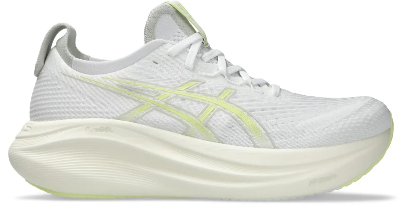 beginner - appropriate shoes Men's Gel-Nimbus 27 (101 - White/Huddle Yellow)