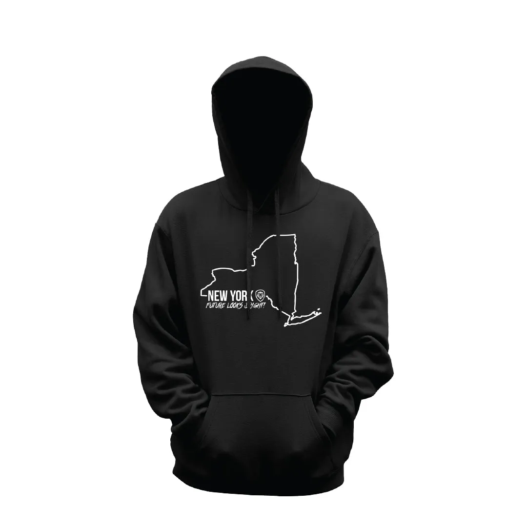Future Looks Bright New York State Black Hoodie UPF Rated Fabric Comfy Fit Wear