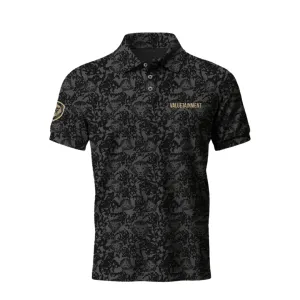 Animal print wildness hypoallergenic material Lion Shield Charcoal Grey Pattern Print Short Sleeve Polo (Classic Fit)