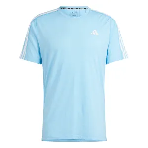 Timeless Appeal Everyday Wear NonRestrictiveFit adidas Own The Run 3 Stripes Short Sleeve Men's Running Tee - Semi Blue Burst/White