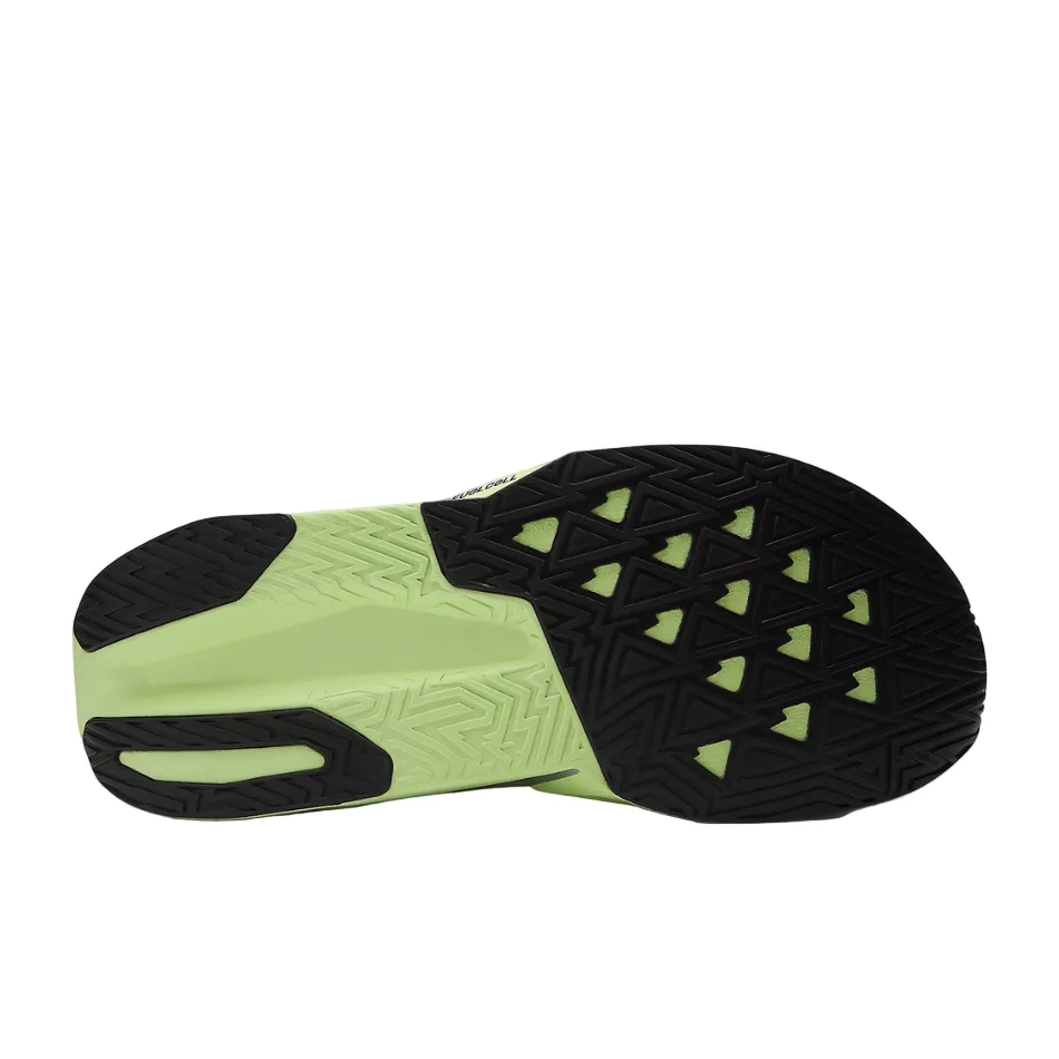 Adjustable Lace System New Balance Men's Fuelcell Rebel v5 Running Shoes in Mint Flash/Lab Green/Silver Metallic AW25