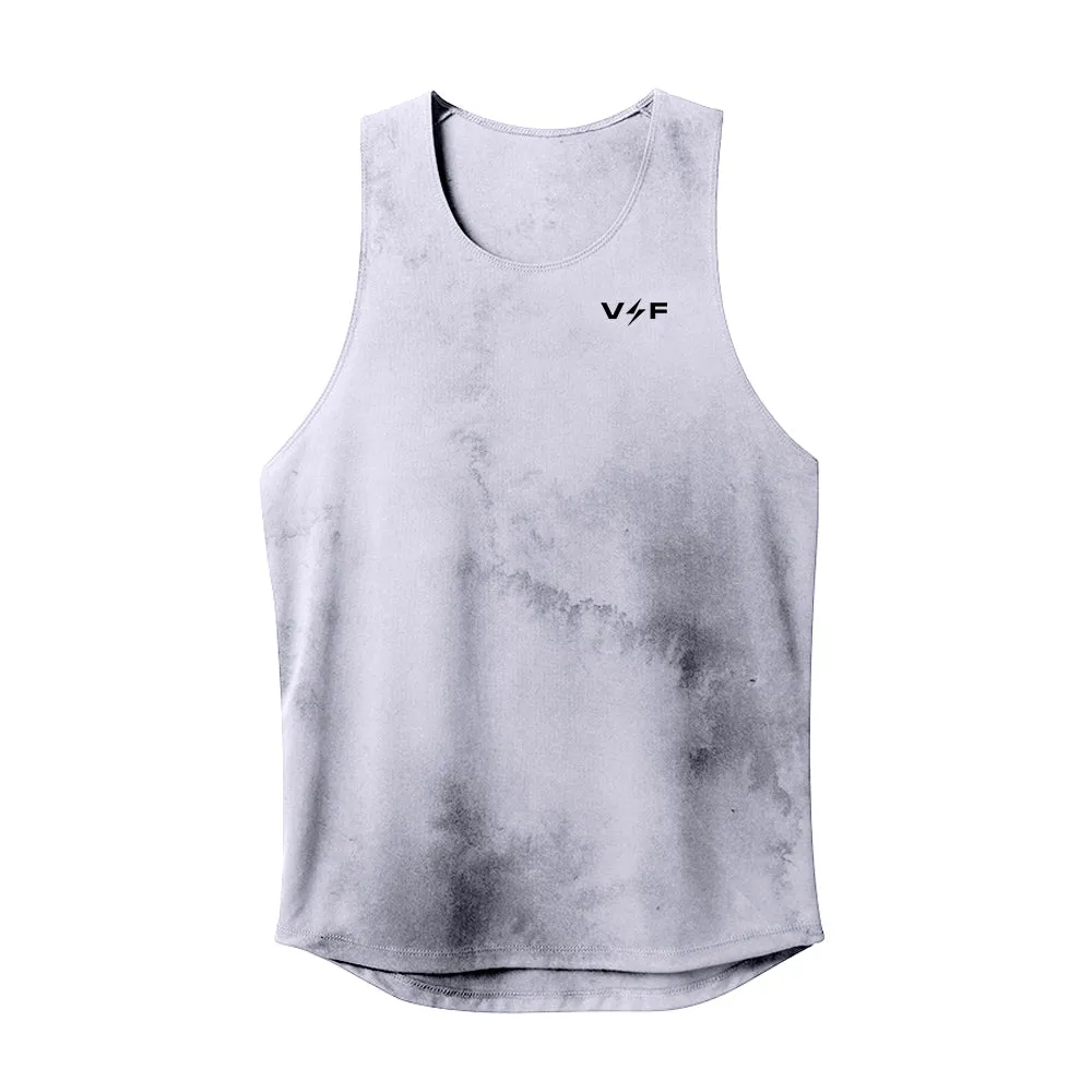 SkinFriendlyElastic Run Glow Volt and Fast Lightning Running Tank Tie Dye Series V1-SL-Grey