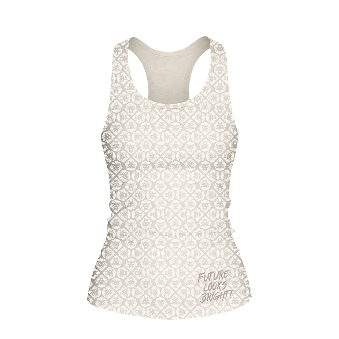 Women's Future Looks Bright Coconut Cream Lion Pattern Print Performance Midi Tank Active Comfort Roomy Fit