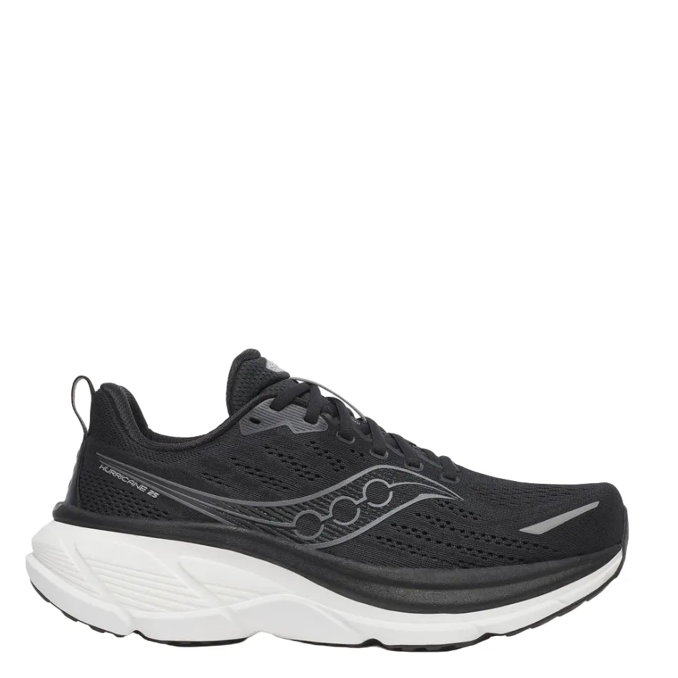 mesh materials baggy running option Saucony Men's Hurricane 25 Running Shoes in Black/White - Online Exclusive