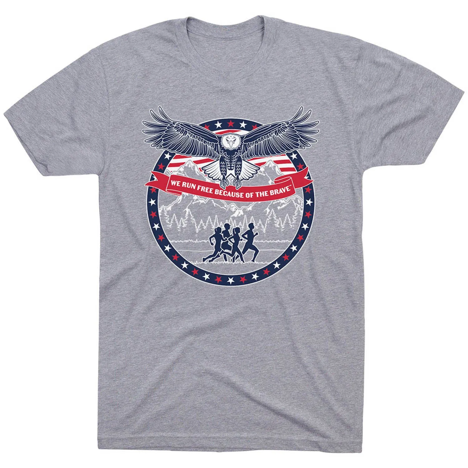 Wrinkle Resistant Material Running Short Sleeve T-Shirt - We Run Free Because Of The Brave