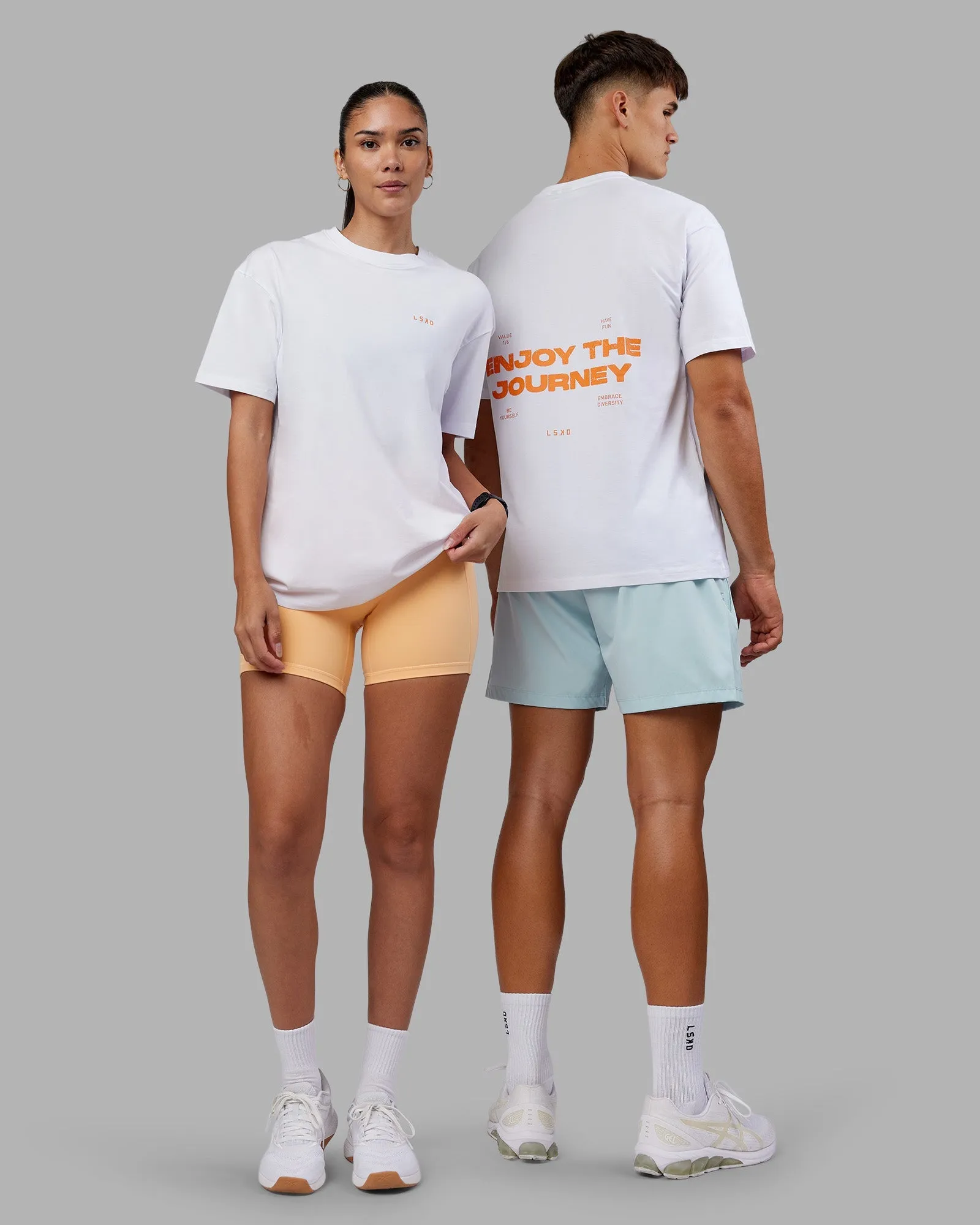 Enjoy the Journey Value Series FLXCotton Tee Oversize - White-Vibrant Orange Relaxed Comfort Fit