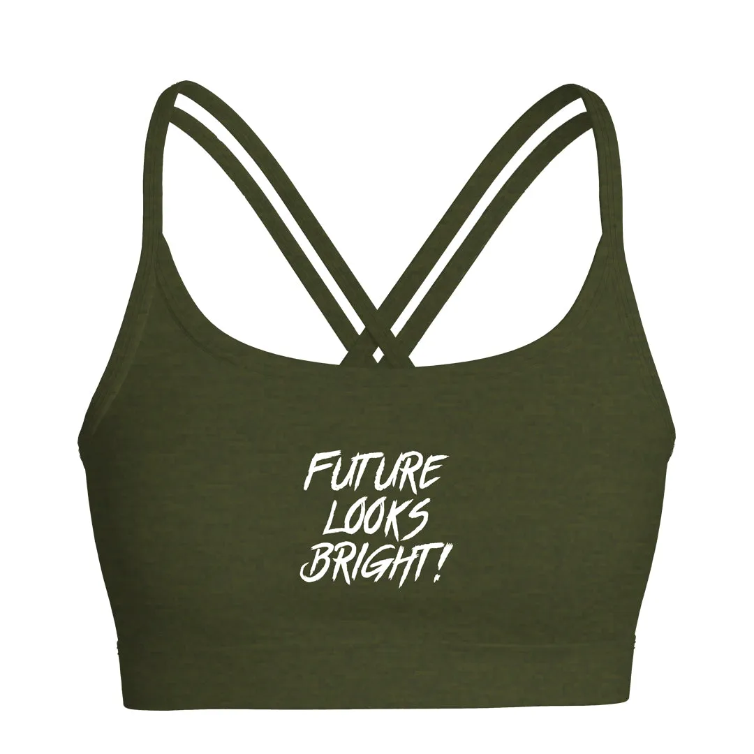 Women's Future Looks Bright Army Green Strappy Sports Bra Casual Comfort Wear