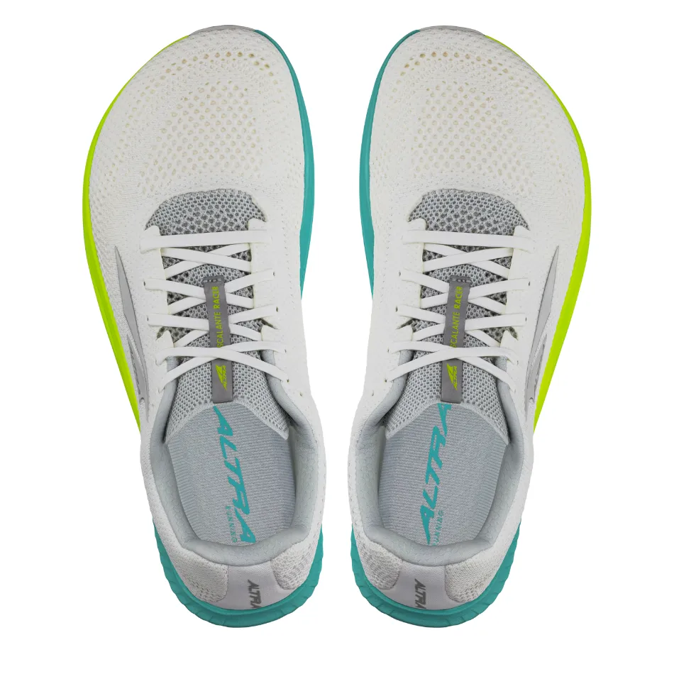running in a sidewalk area shoes modern - style running shoes Altra Men's Escalante Racer 2 Running Shoes in White/Lime AW25