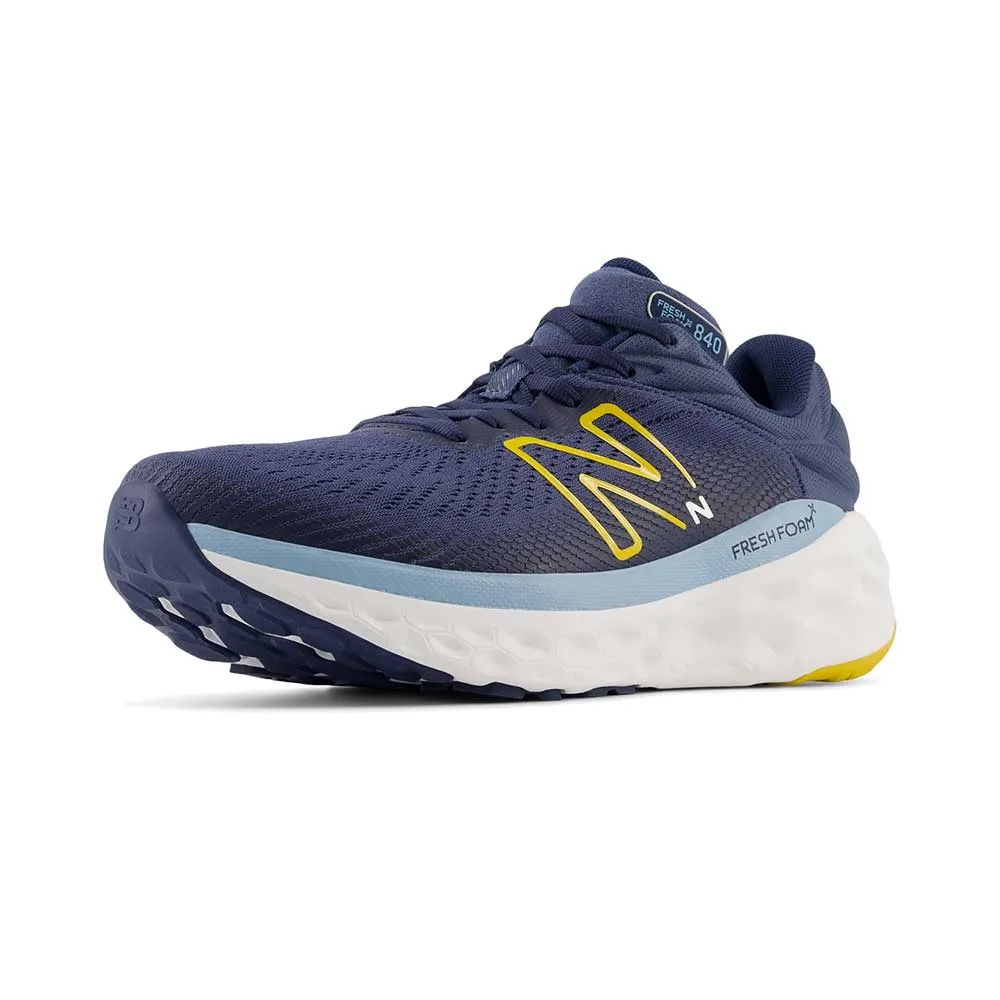 Men's Fresh Foam X 840v1 Running Shoe - Vintage Indigo/Ginger Lemon - Wide (2E) Stacked Cushioning Cushioned Step