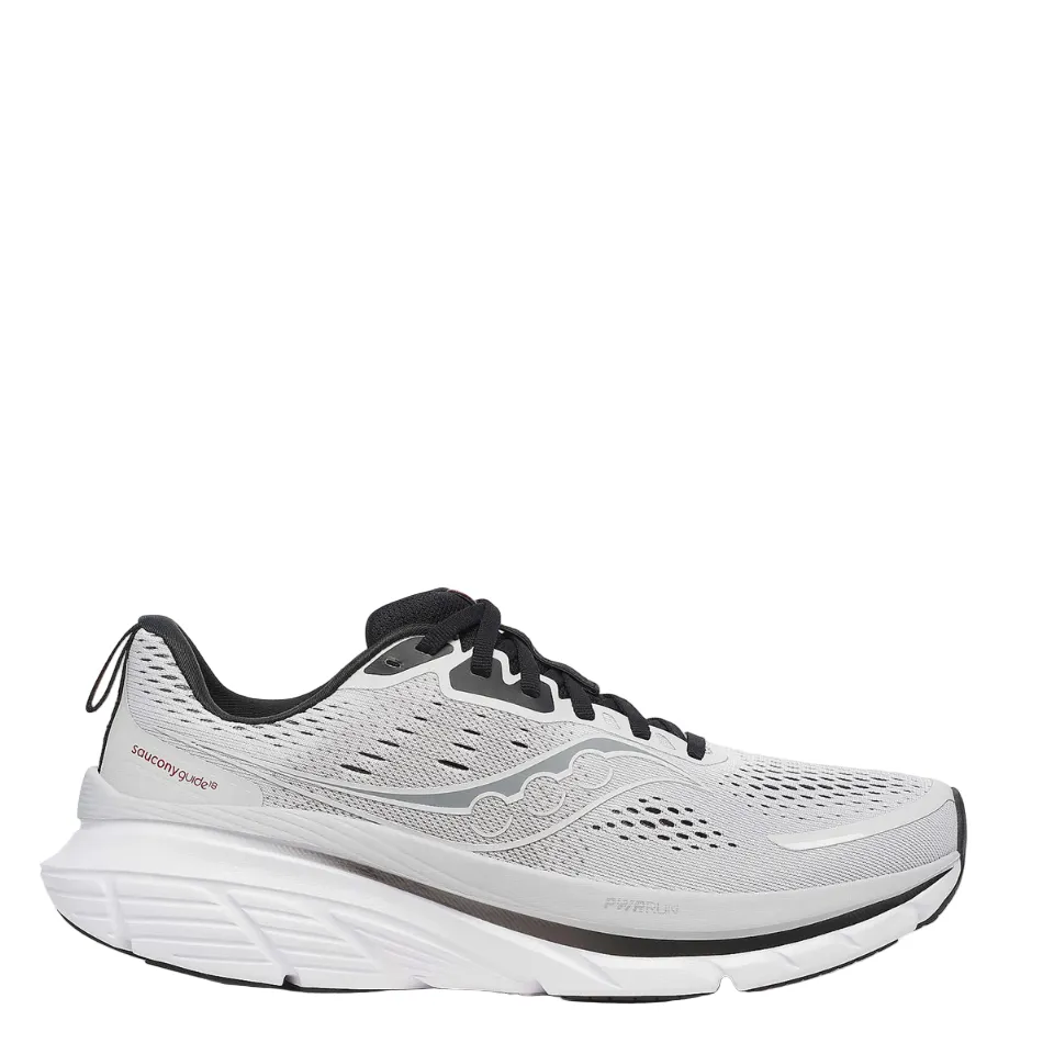 Saucony Men's Guide 18 Running Shoes in Cloud/Black SS25 Multi Density Midsole Kinetic Energy Return