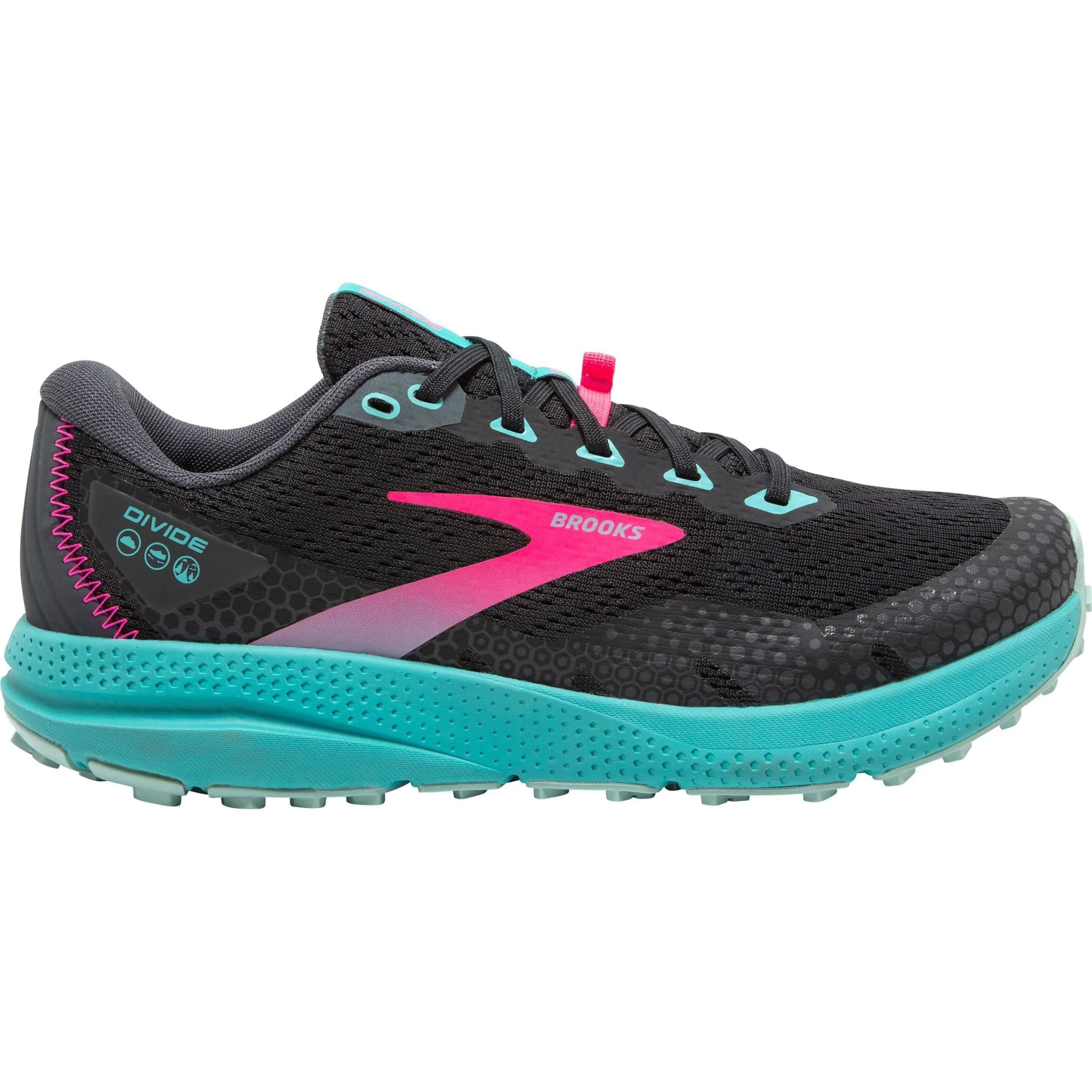 Self Cleaning Outsole Channels Brooks Divide 3 Womens Trail Running Shoes - Black