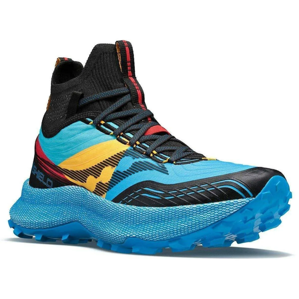 Saucony Endorphin Mid Mens Trail Running Shoes - Blue Hybrid Tread Pattern Ultra Durable TPU Shell