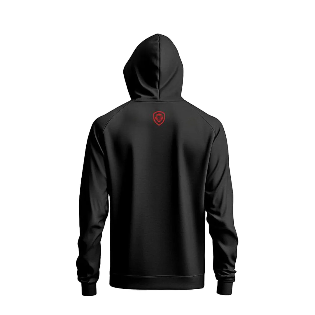 Valuetainment Black and Red Lion Shield Pullover Performance Hoodie LayeredSleeveConstruction Versatile Layering