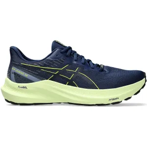 Asics Men's GT-2000 12 GORE-TEX Running Shoes Blue Expanse / Safety Yellow running with a fanny pack running for coordination