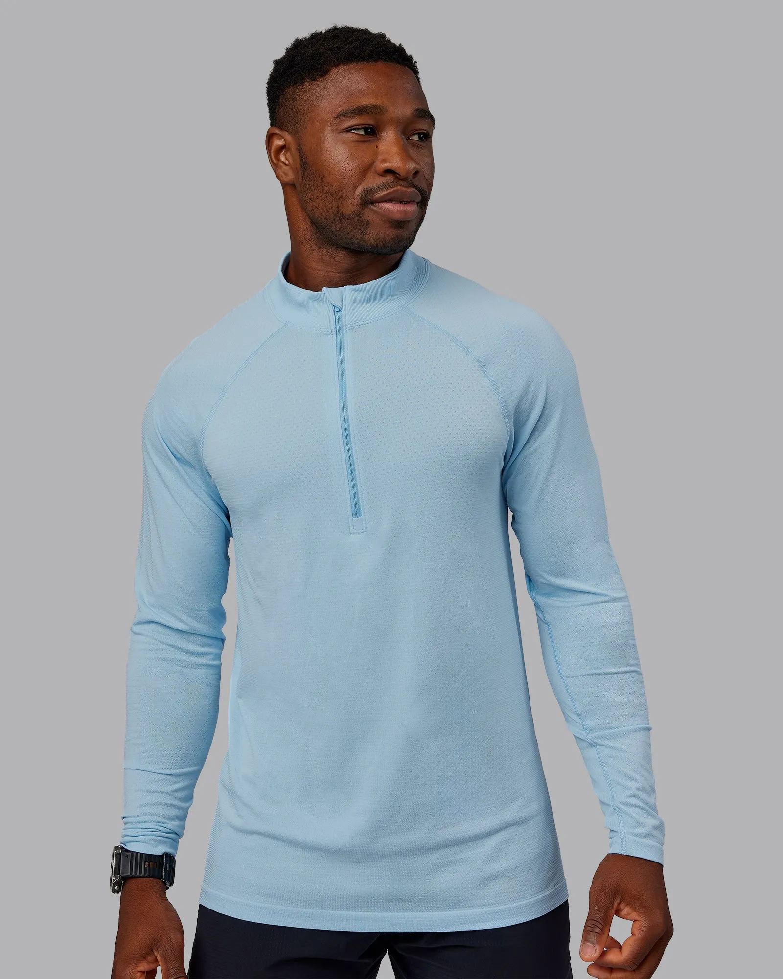Versatile Option AeroFLX  Seamless Half Zip Long Sleeve Tee - Glacial Blue/Glacial Blue