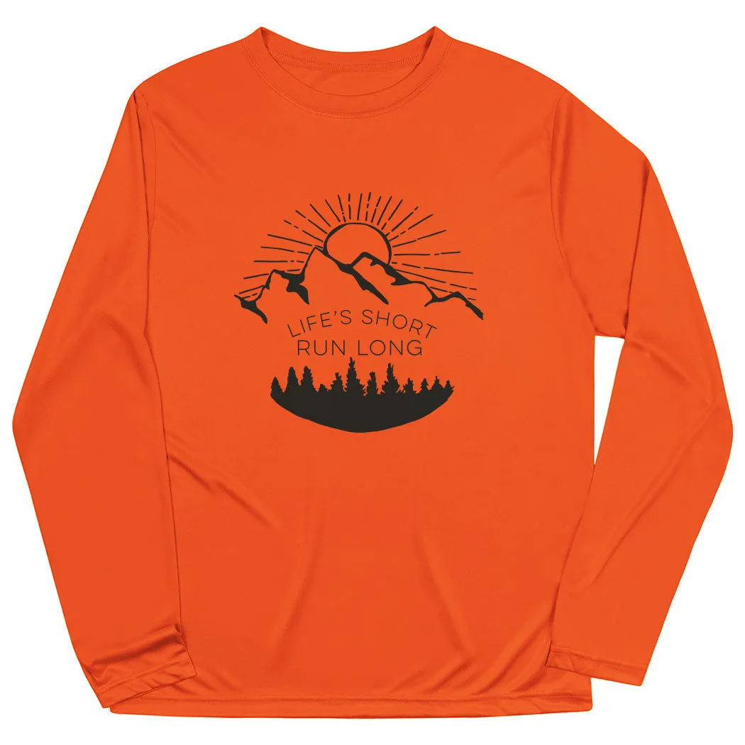 Men's Running Long Sleeve Tech Tee - Life's Short Run Long (Mountains) Reinforced Hemline