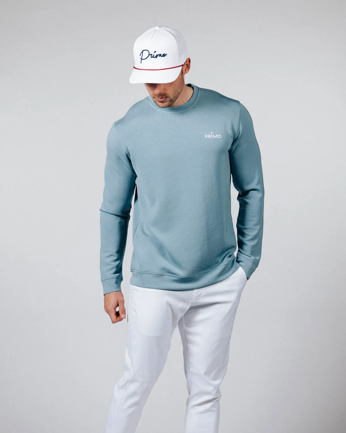 Men's Stone Blue Golf Crew Neck casual top Dark Shade