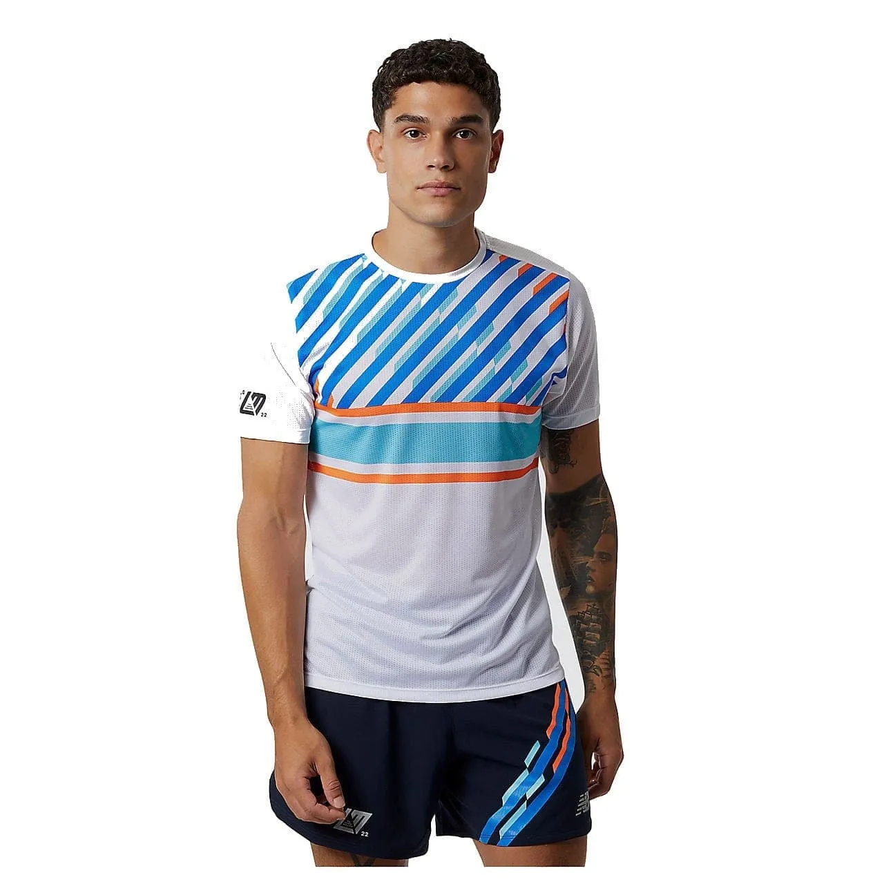 New Balance London Edition Printed Impact Run Short Sleeve (Men's) - White Casual Flex Design
