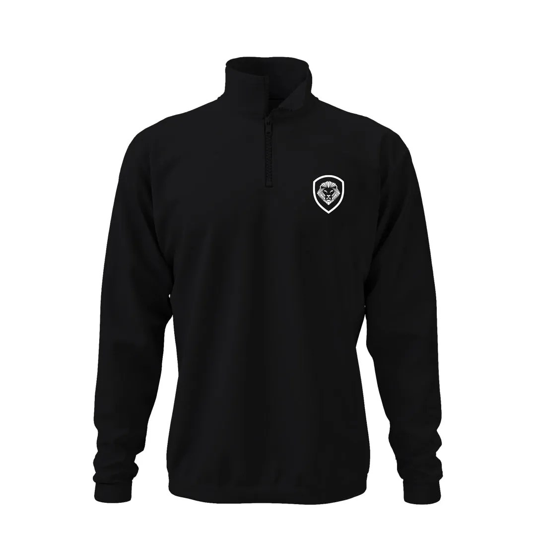 VintageWashEffect Sustainable Packaging Lion Shield Future Looks Bright Black Performance 1/4 Zip