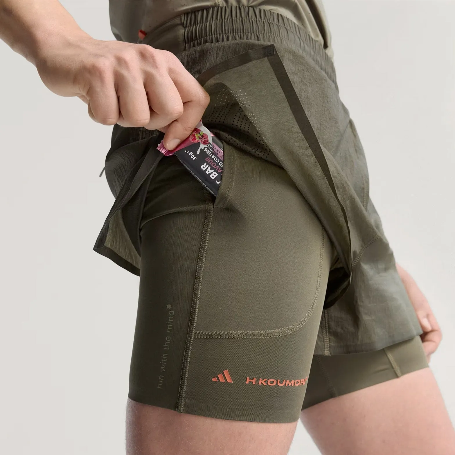 Men's Adi365 H.Koumori Running 2 in 1 Shorts Olive Strata Biodegradable Material Option