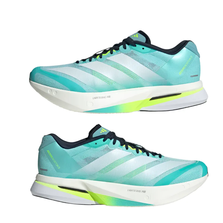 Biomechanical Flex Grooves Adidas Men's Boston 13 Running Shoes in Flash Aqua/Cloud White/Lucid Lemon AW25