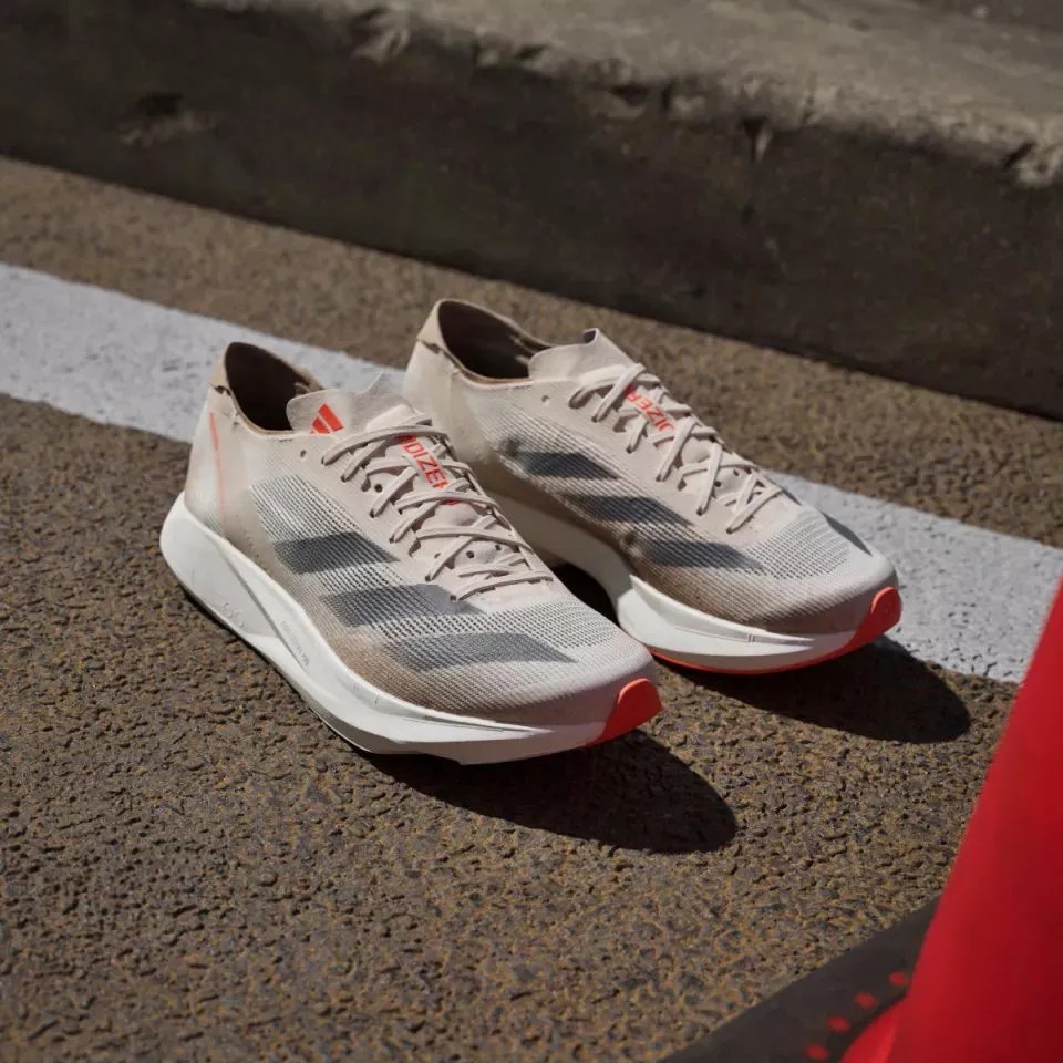 Men's Adizero Takumi Sen 10 Running Shoes Beige / Grey Strata / Halo Ivory arch - supported shoes Breathable Mesh Fabric