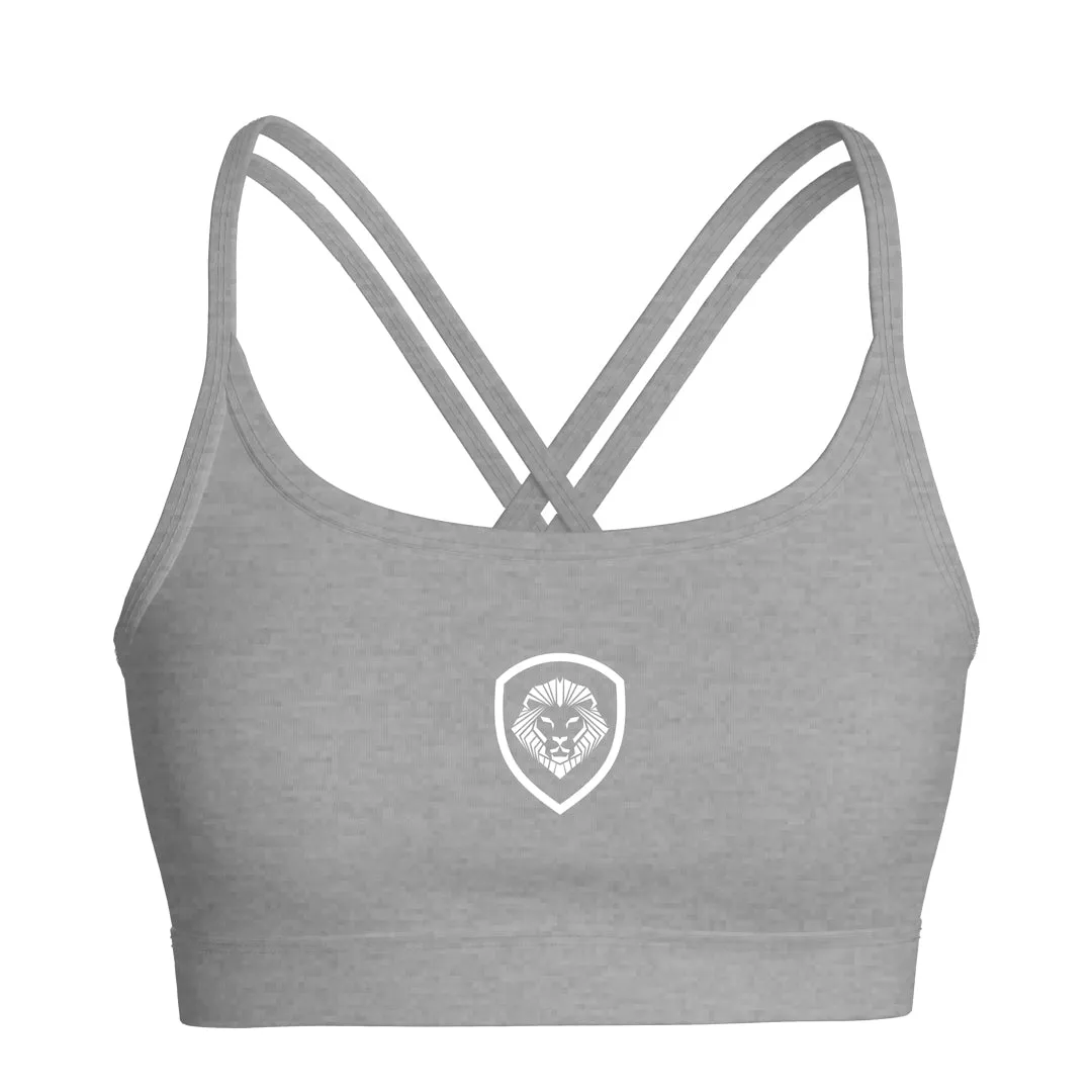 UV Protective Coating Flexible stretch Women's Lion Shield Gray Strappy Sports Bra