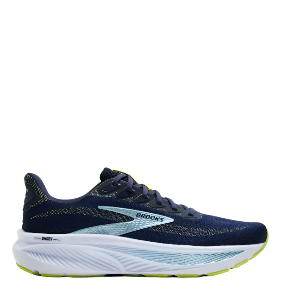 charm - decorated running wear Brooks Men's Ghost 17 2E Wide Fit Running Shoes in Peacoat/Lime/Blue AW25