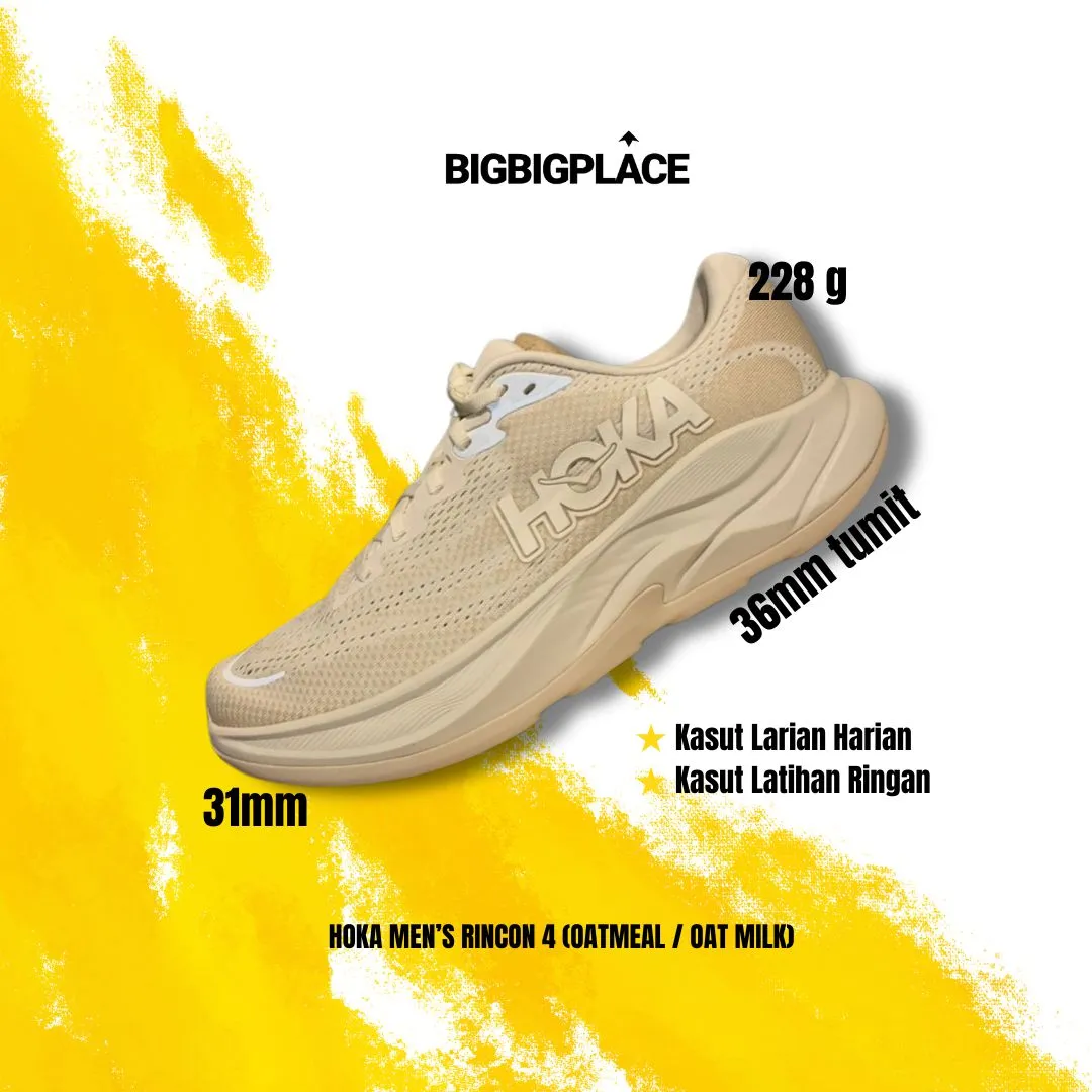 Asymmetric Lacing running in a tourist destination shoes Hoka Men's Rincon 4 (Oatmeal / Oat Milk)
