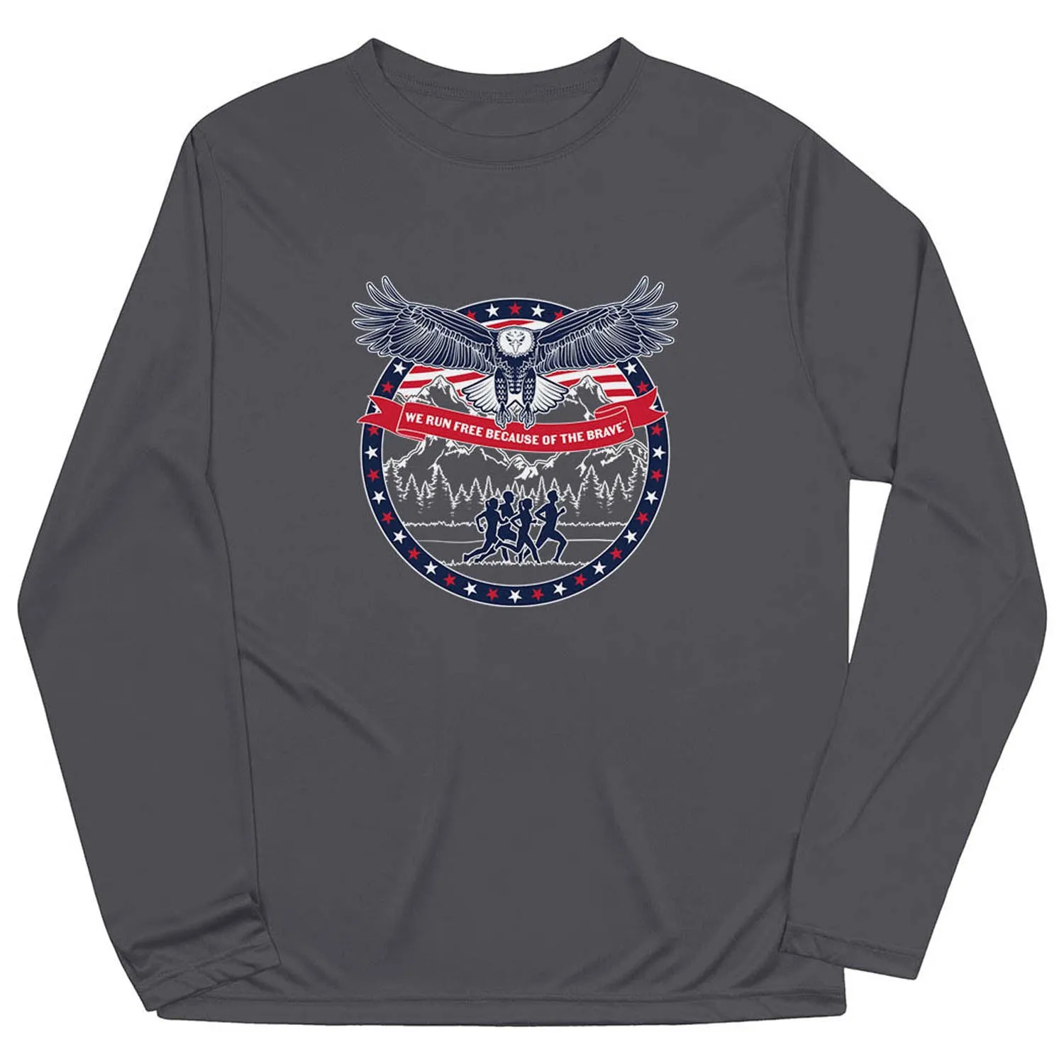 Men's Running Long Sleeve Performance Tee - We Run Free Because Of The Brave Athletic and Cool