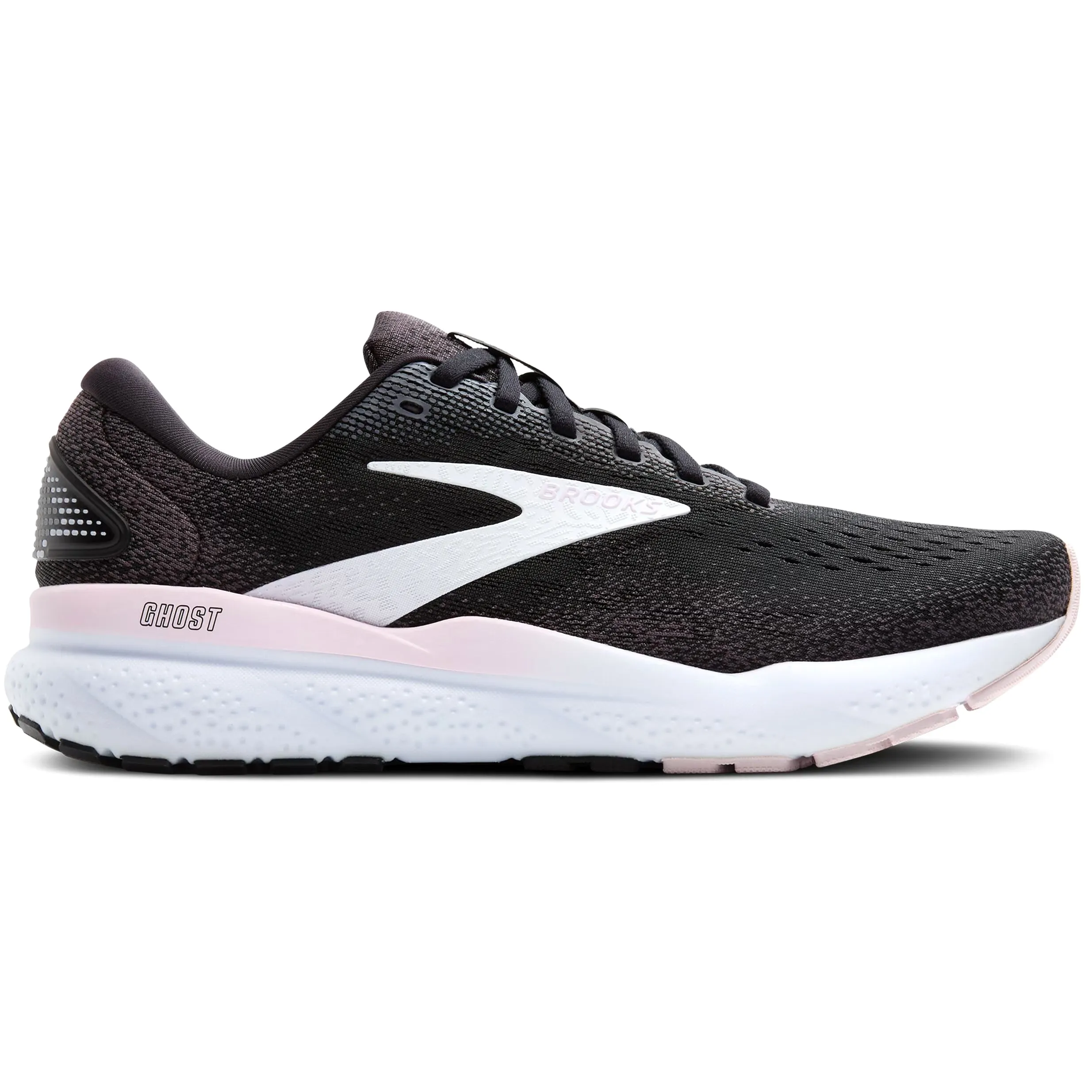 Brooks Women's Ghost 16 Running Shoes Black / White / Orchid Ice outdoor running footwear low - profile sole