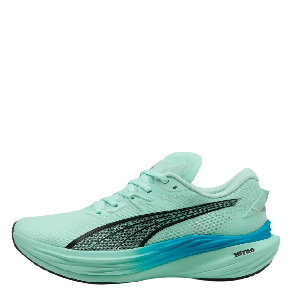 PUMA Men's Deviate NITRO 3 Running Shoes in Mint Melt/Speed Blue AW25 Ankle Hugging custom - fit running option