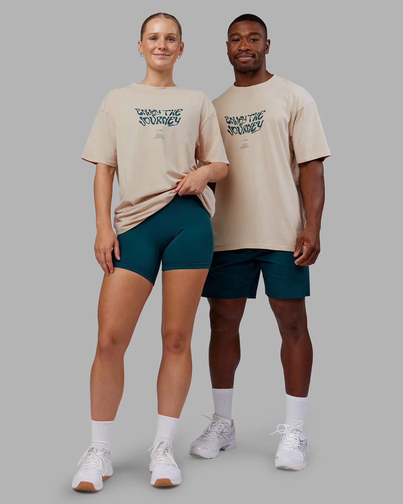 Journey FLXCotton Oversized Tee - Washed Shale Beige-Dark Moss Fresh Look