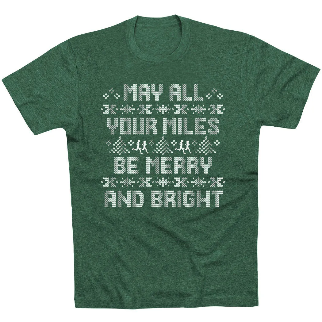 Wedding Geometric Print Running Short Sleeve T-Shirt -  May All Your Miles Be Merry and Bright