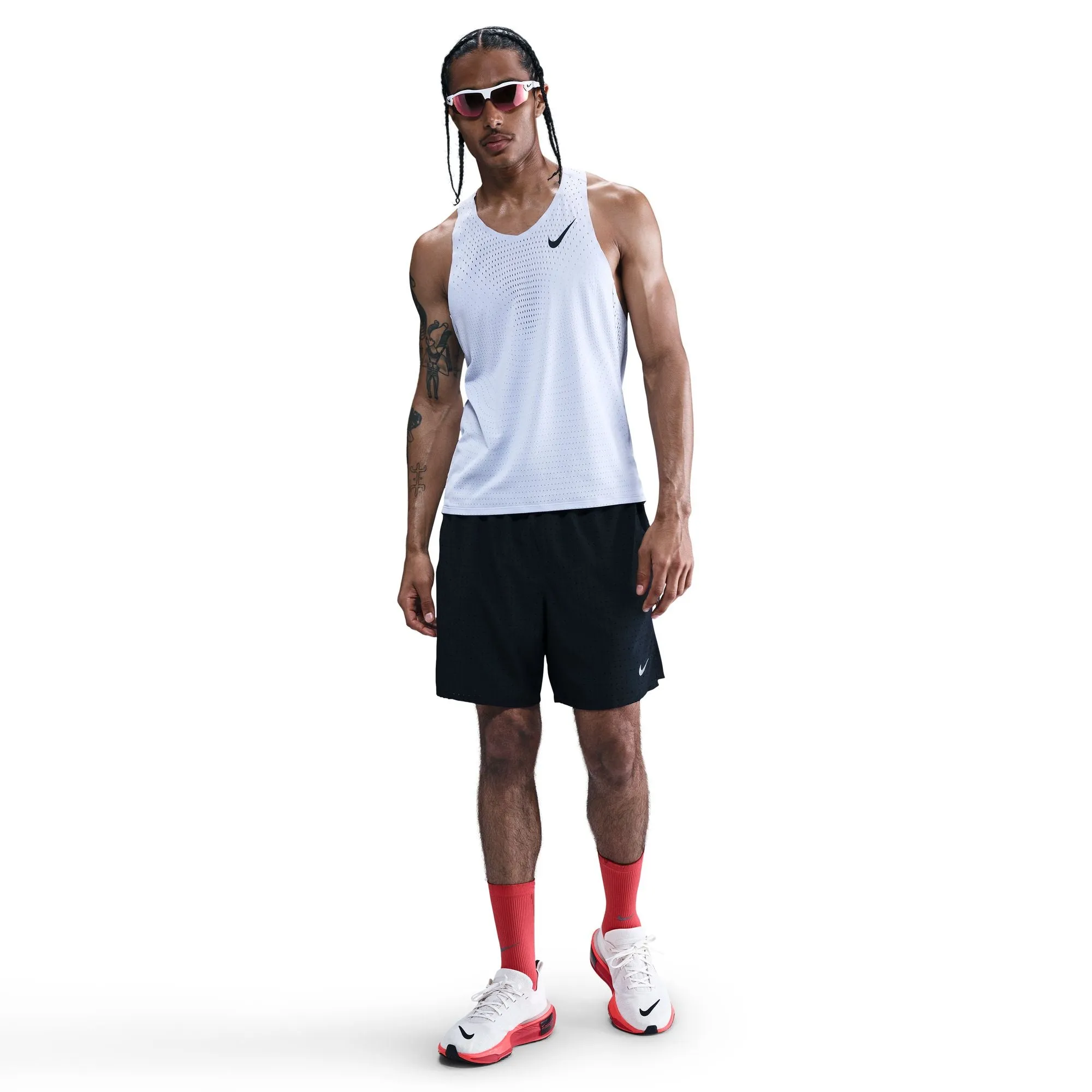 Stretchable Fabric Men's AeroSwift Dri-FIT ADV Running Singlet (057 - Ghost/Black)