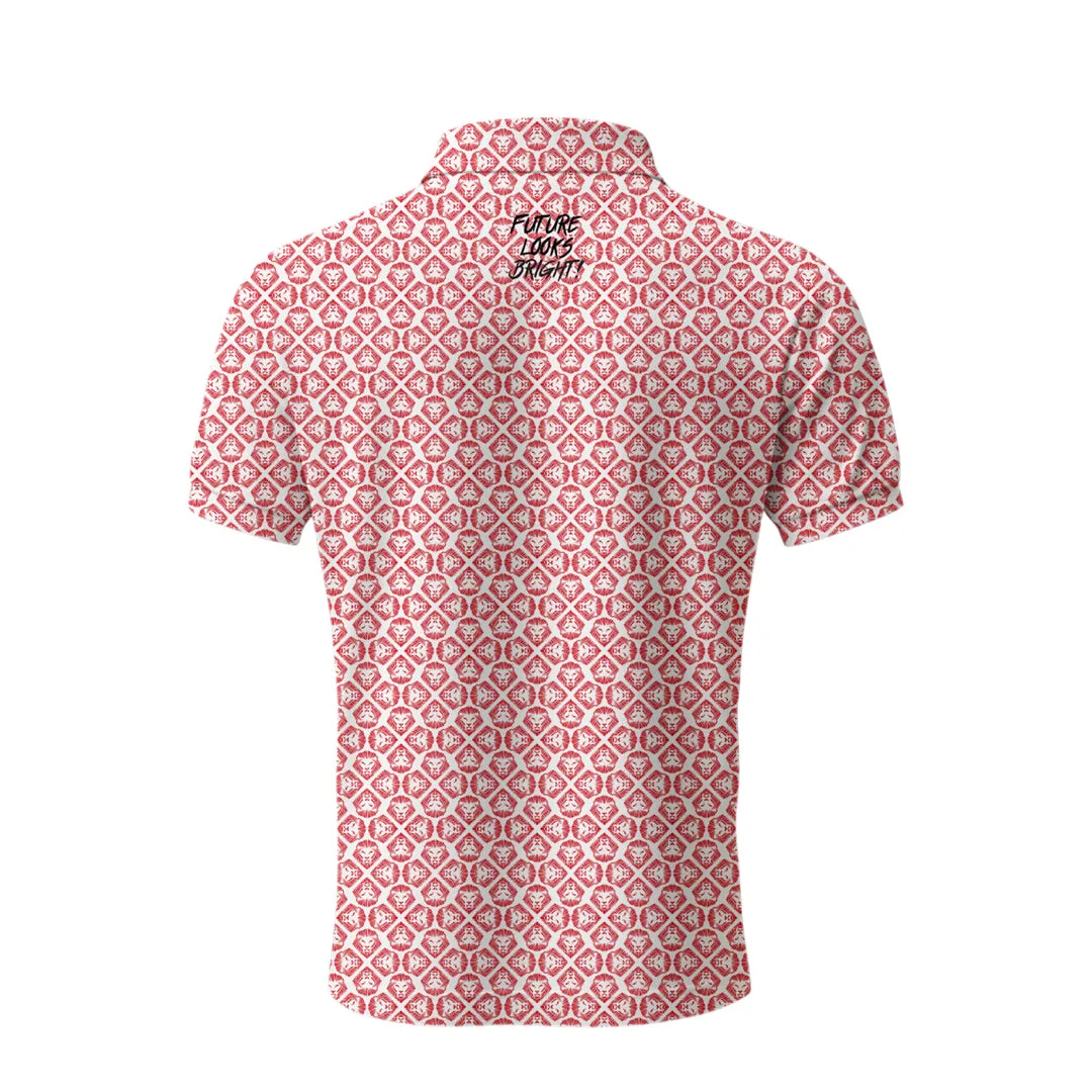 Eco Friendly Dyes Lion Shield Red and White Pattern Print Short Sleeve Polo (Classic Fit)