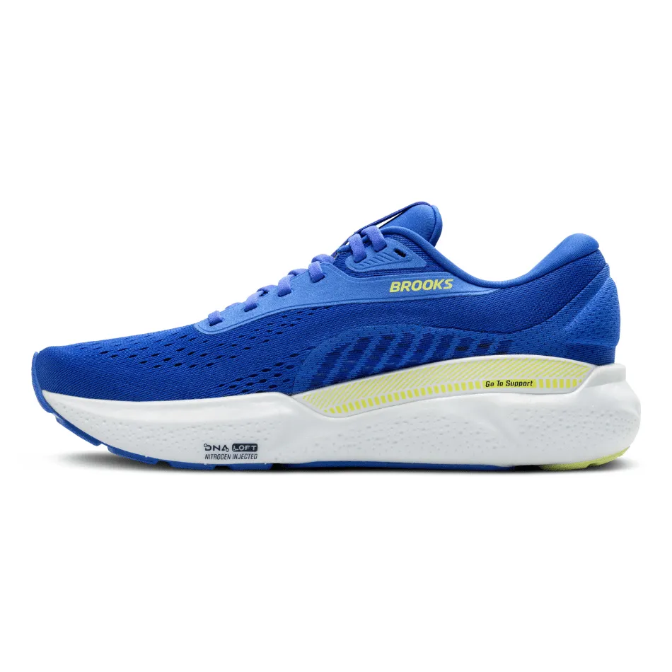 Brooks Men's Adrenaline GTS 24 Running Shoes 2E Width (Wide fit) in Cobalt/Neo Yellow/Peacoat SS25 lunch - time runs