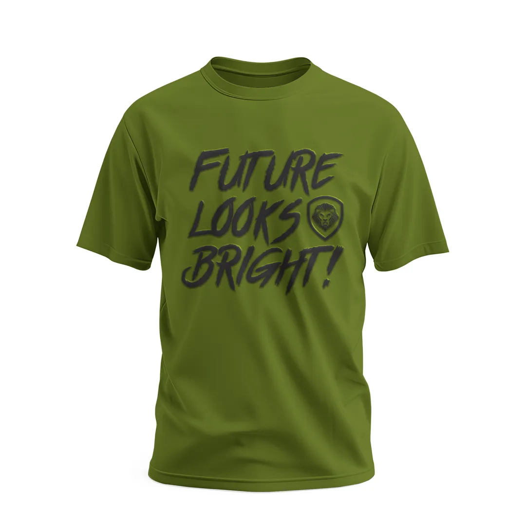 Future Looks Bright New Army Green & Black Raised Embossed Print Performance Short Sleeve T-Shirt Seasonal Comfort Style Comfortable And Trendy